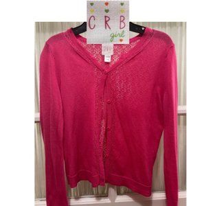CRB deep pink cardigan; lace back; girls' size M